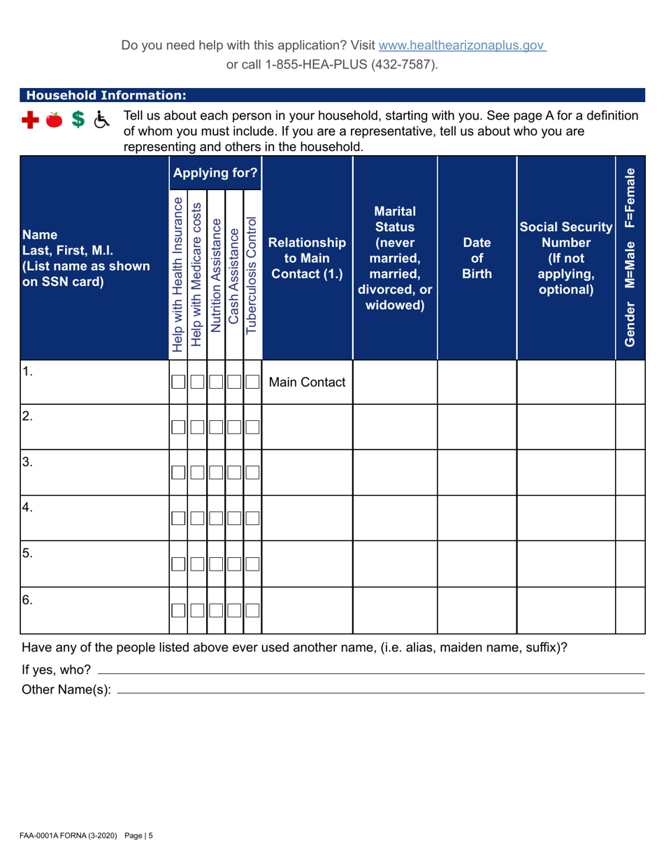 Form FAA-0001A Application for Benefits - Arizona, Page 17