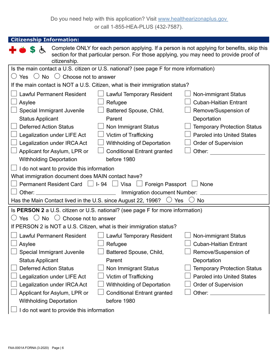 Form FAA-0001A Application for Benefits - Arizona, Page 18