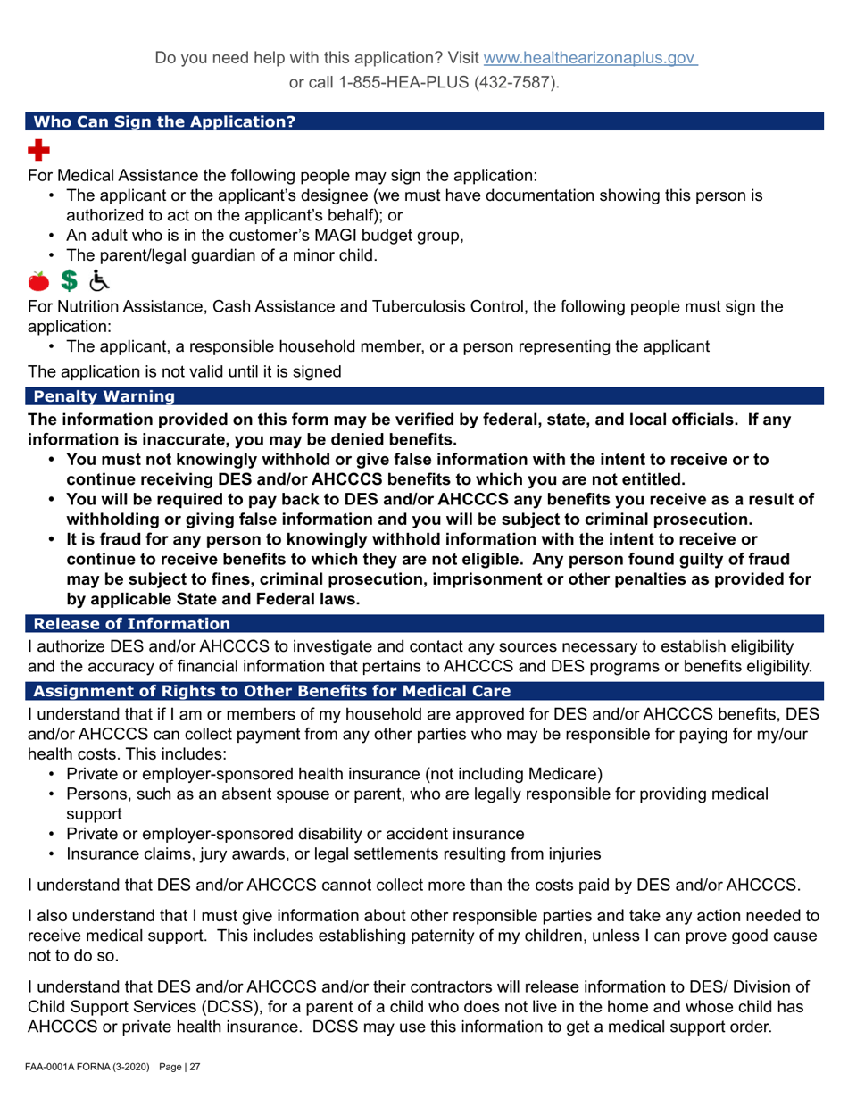 Form FAA-0001A Application for Benefits - Arizona, Page 39