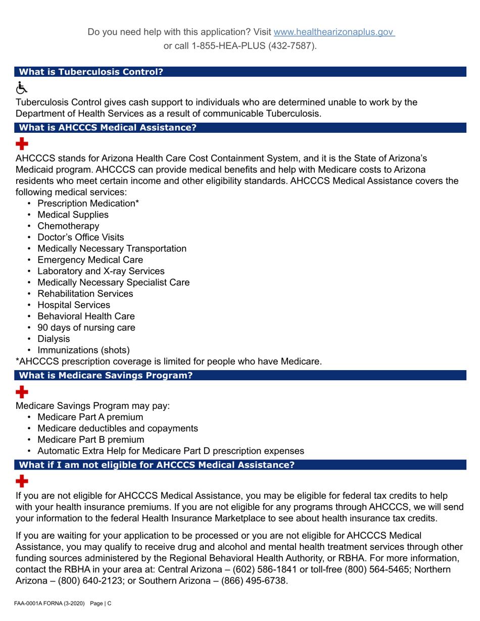 Form FAA-0001A Application for Benefits - Arizona, Page 3