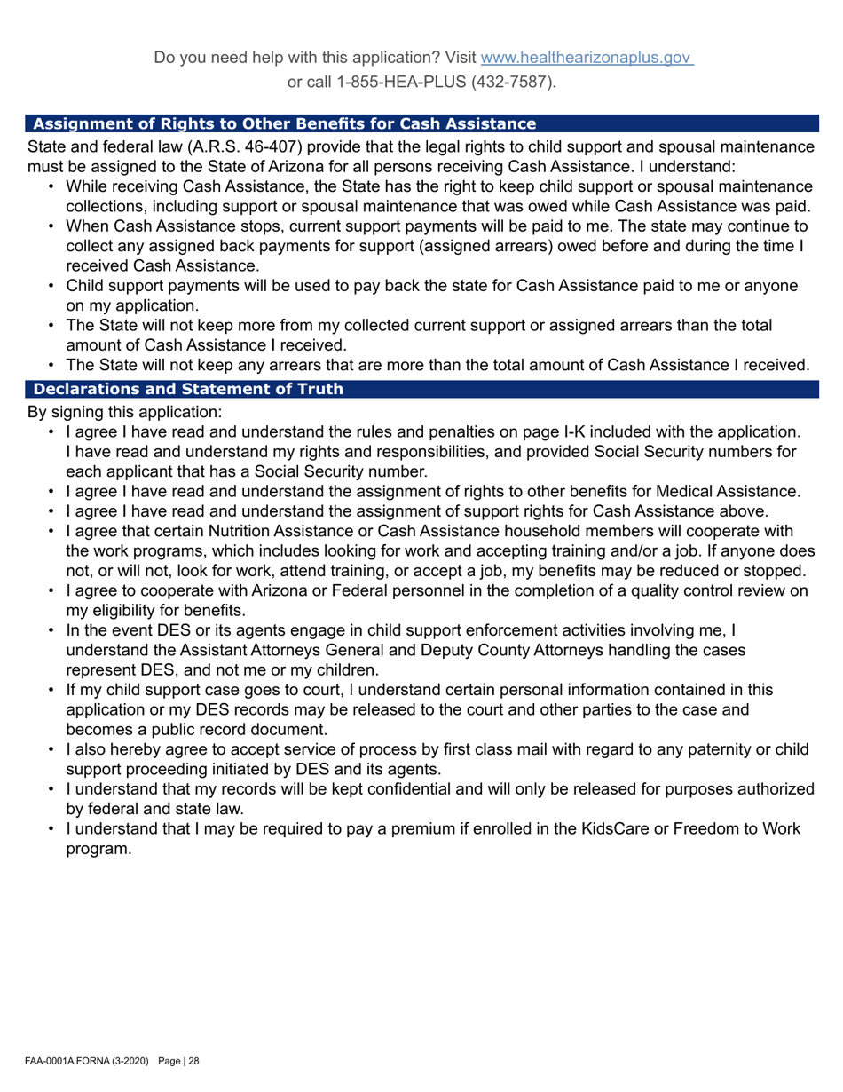 Form FAA-0001A Application for Benefits - Arizona, Page 40
