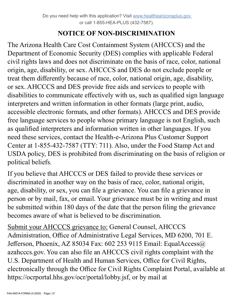 Form FAA-0001A Application for Benefits - Arizona, Page 43