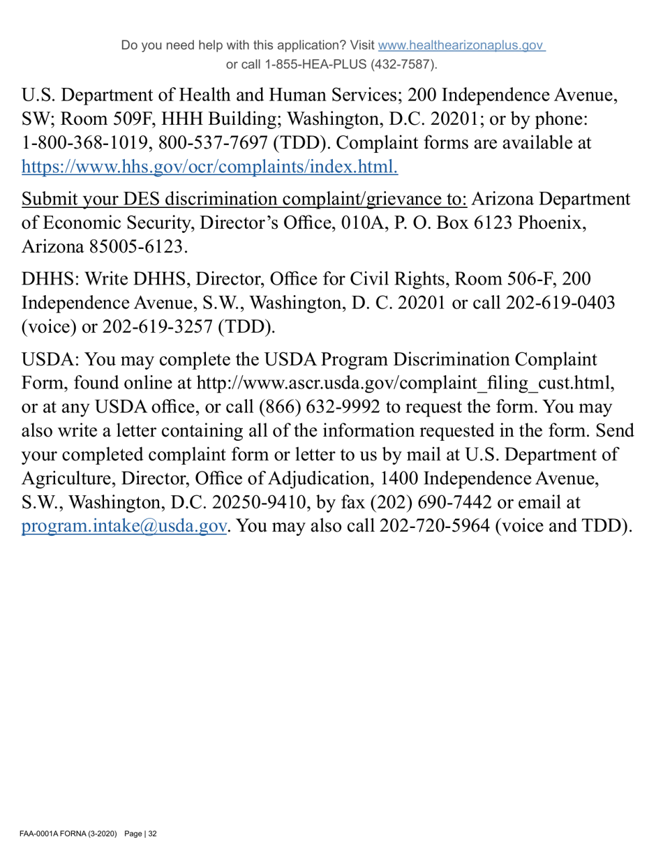 Form FAA-0001A Application for Benefits - Arizona, Page 44