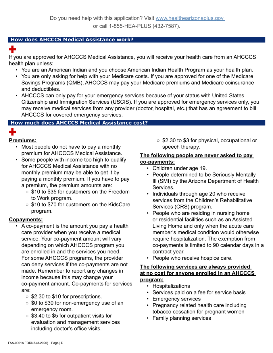 Form FAA-0001A Application for Benefits - Arizona, Page 4