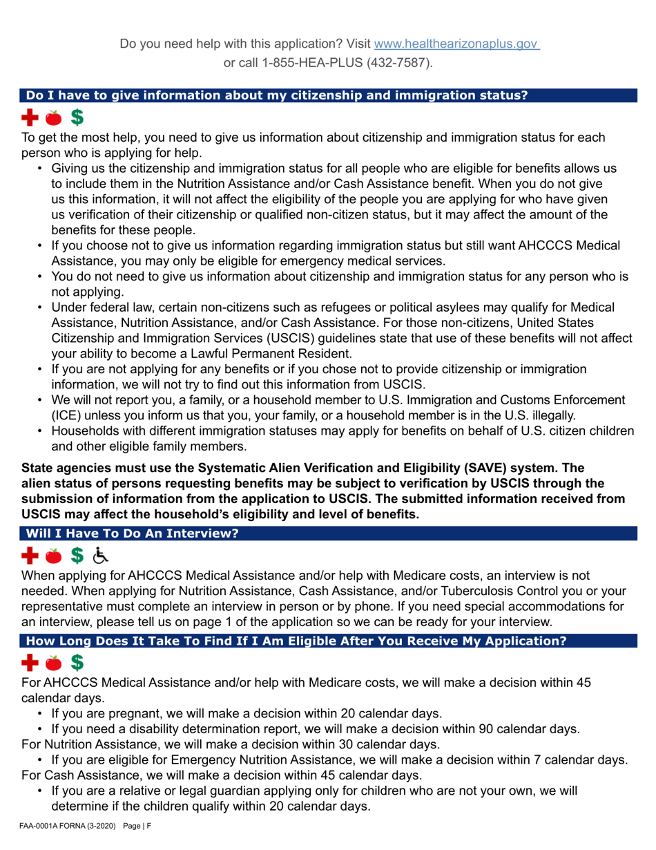 Form FAA-0001A Application for Benefits - Arizona, Page 6