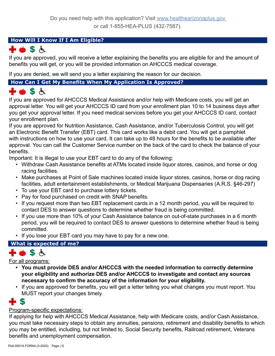 Form FAA-0001A Application for Benefits - Arizona, Page 7