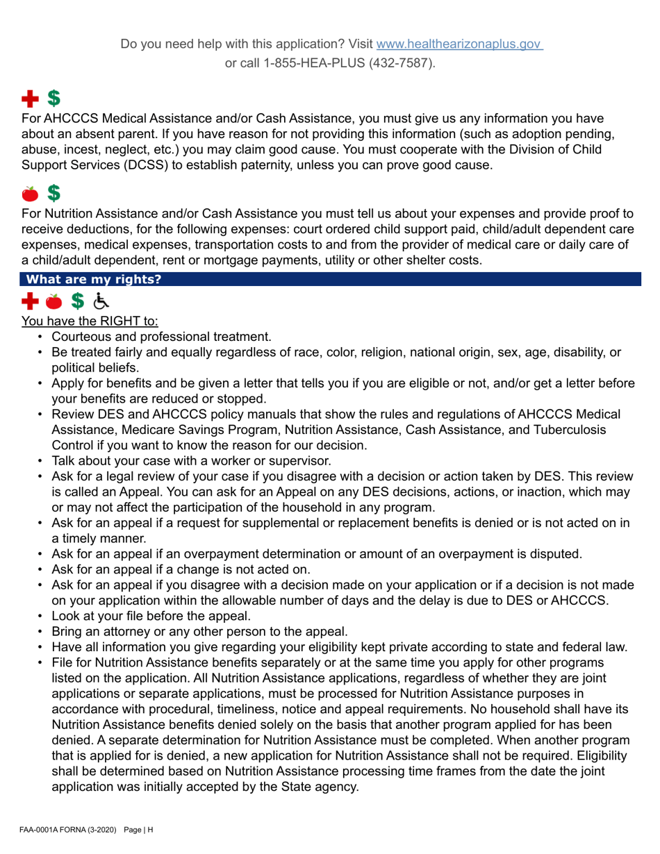 Form FAA-0001A Application for Benefits - Arizona, Page 8