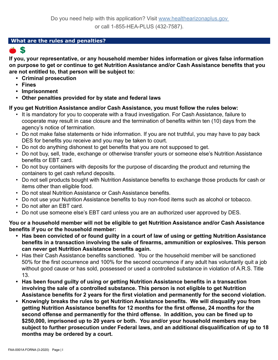Form FAA-0001A Application for Benefits - Arizona, Page 9