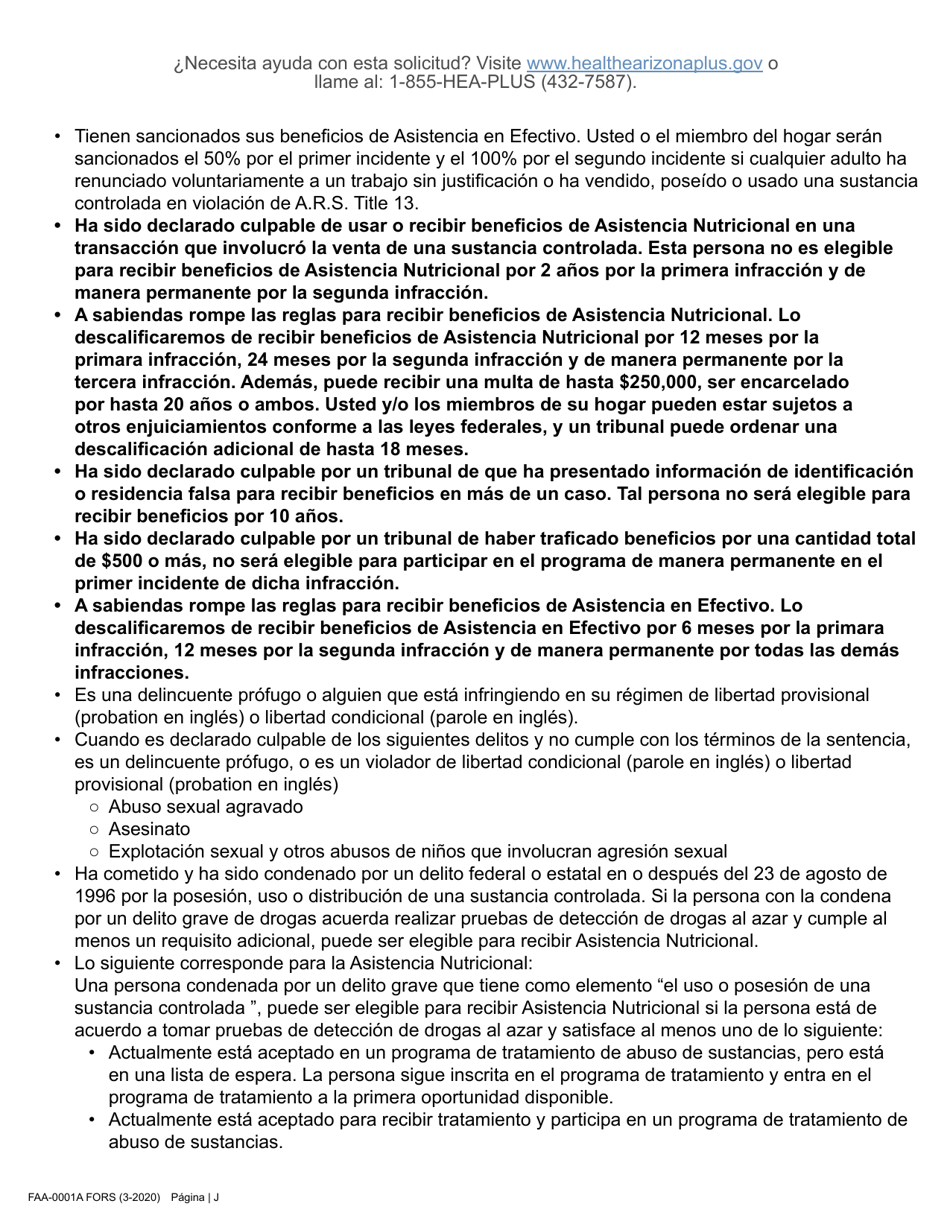 Formulario FAA-0001A Solicitud De Bene Ficios - Arizona (Spanish), Page 10
