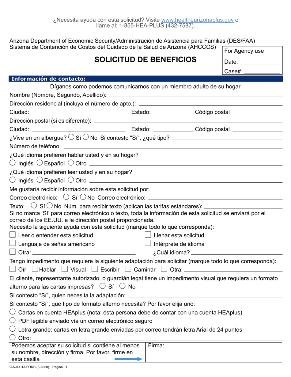 Formulario FAA-0001A Solicitud De Bene Ficios - Arizona (Spanish), Page 13