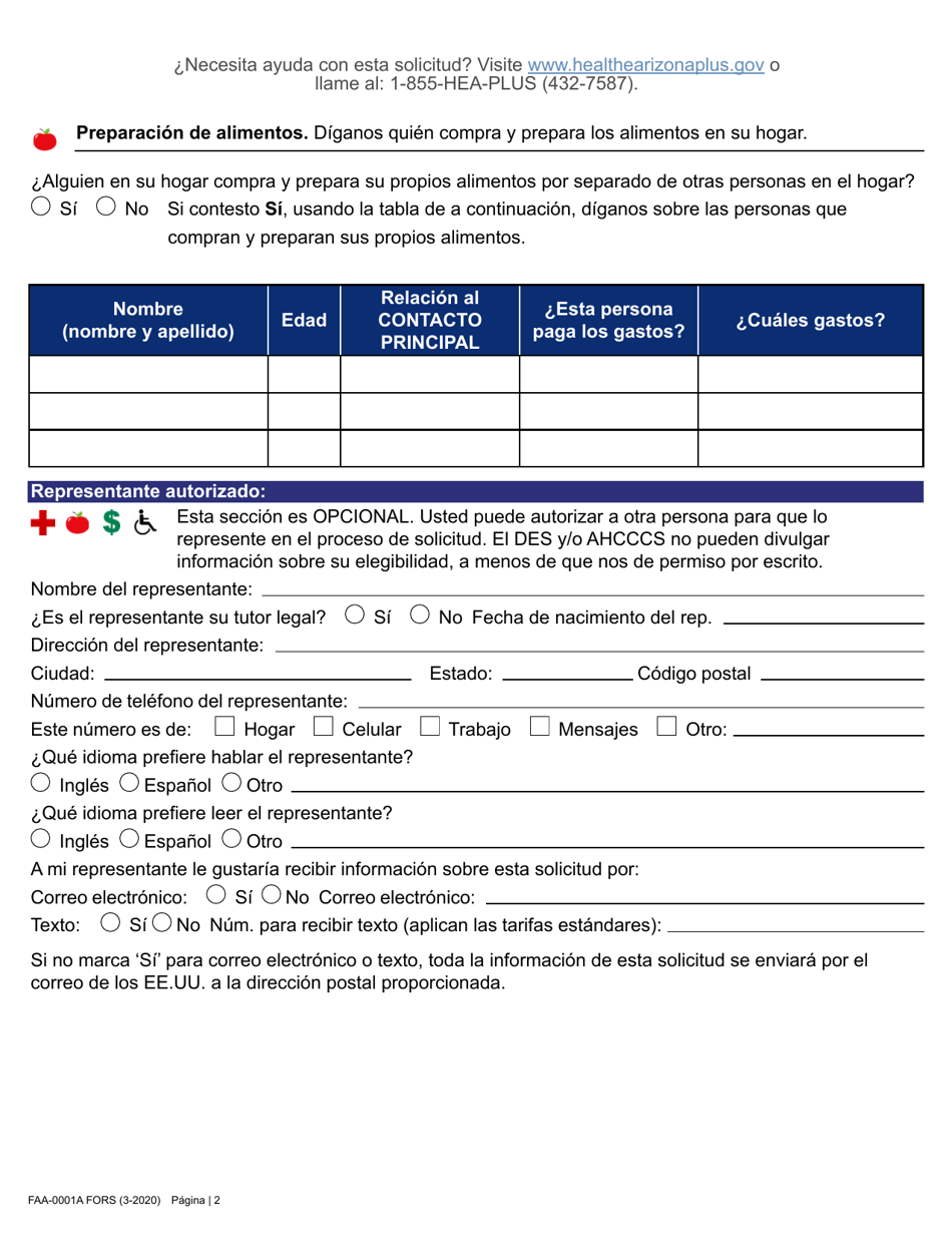 Formulario FAA-0001A Solicitud De Bene Ficios - Arizona (Spanish), Page 14
