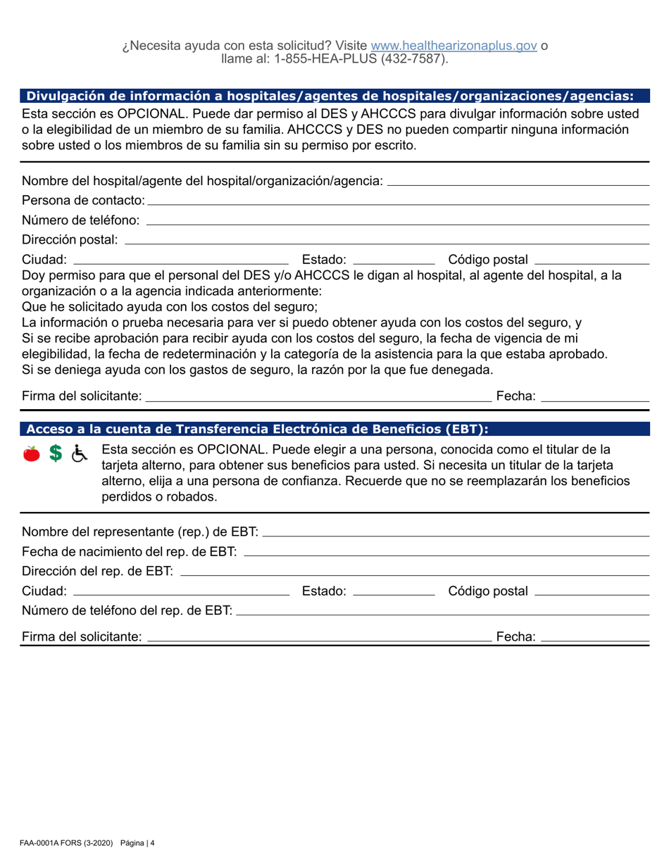 Formulario FAA-0001A Solicitud De Bene Ficios - Arizona (Spanish), Page 16