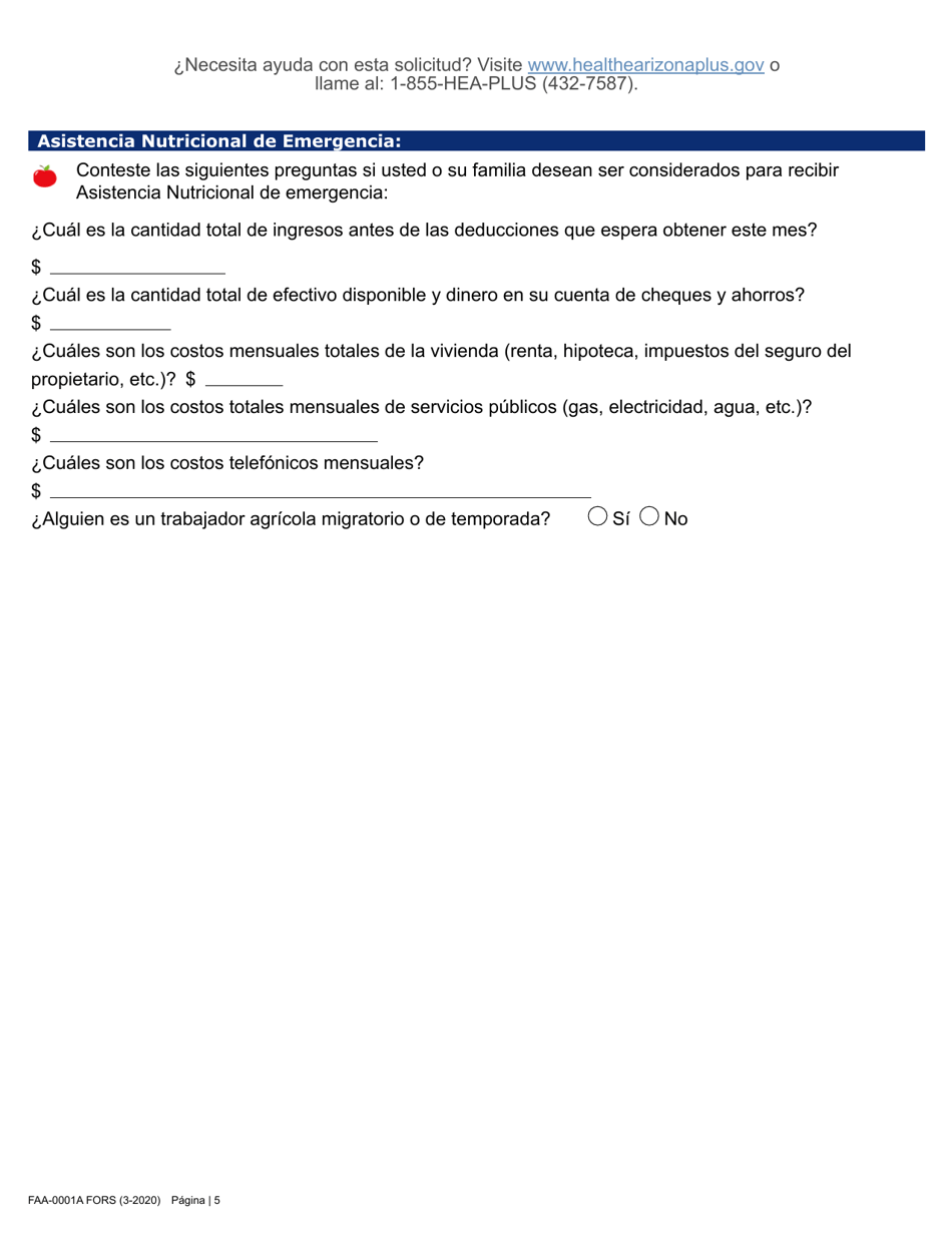 Formulario FAA-0001A Solicitud De Bene Ficios - Arizona (Spanish), Page 17
