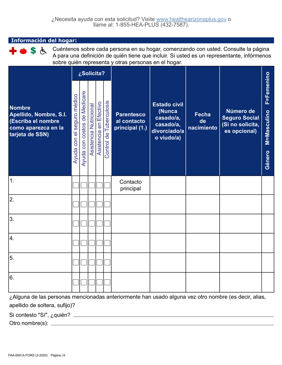Formulario FAA-0001A Solicitud De Bene Ficios - Arizona (Spanish), Page 18
