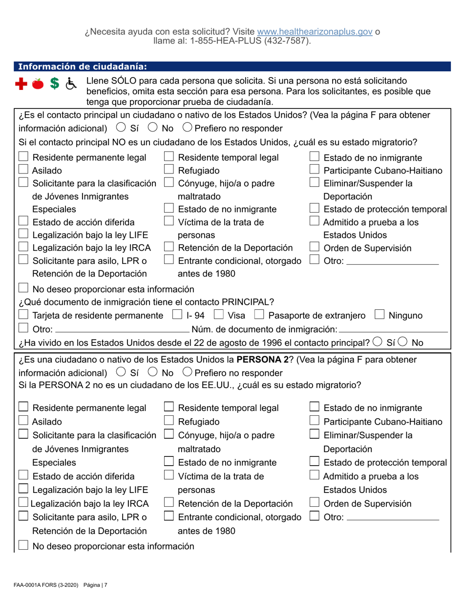 Formulario FAA-0001A Solicitud De Bene Ficios - Arizona (Spanish), Page 19
