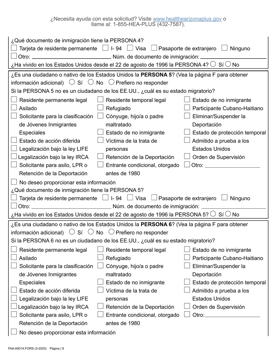 Formulario FAA-0001A Solicitud De Bene Ficios - Arizona (Spanish), Page 21