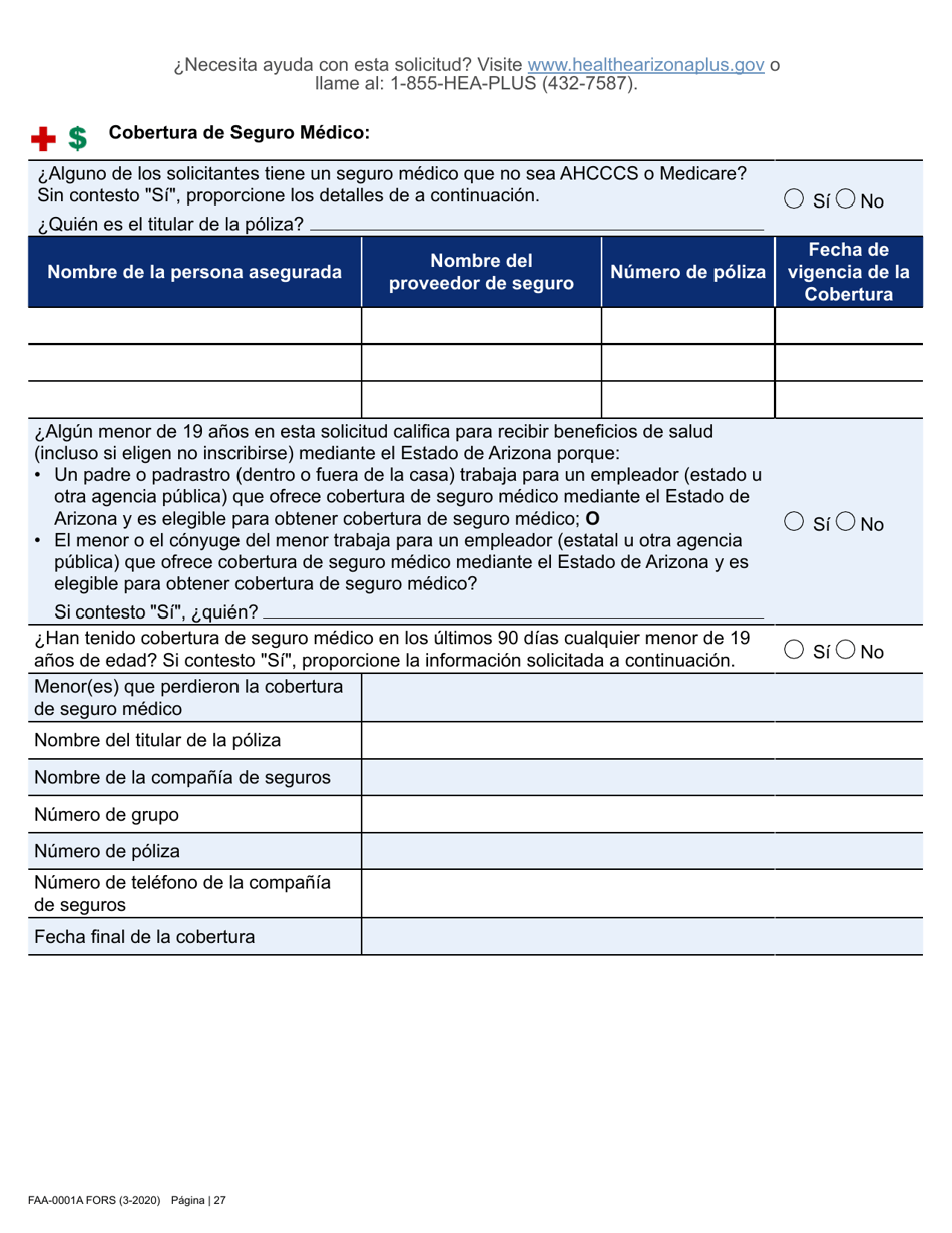 Formulario FAA-0001A Solicitud De Bene Ficios - Arizona (Spanish), Page 39