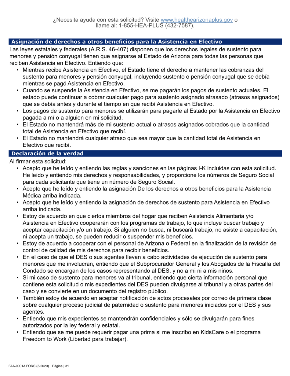 Formulario FAA-0001A Solicitud De Bene Ficios - Arizona (Spanish), Page 43