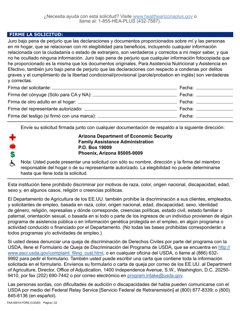 Formulario FAA-0001A Solicitud De Bene Ficios - Arizona (Spanish), Page 44