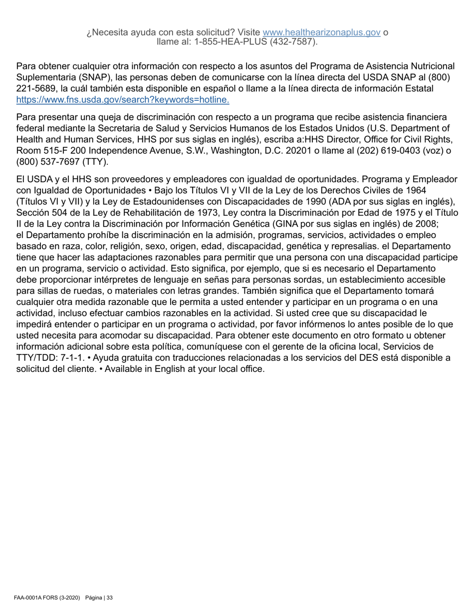 Formulario FAA-0001A Solicitud De Bene Ficios - Arizona (Spanish), Page 45