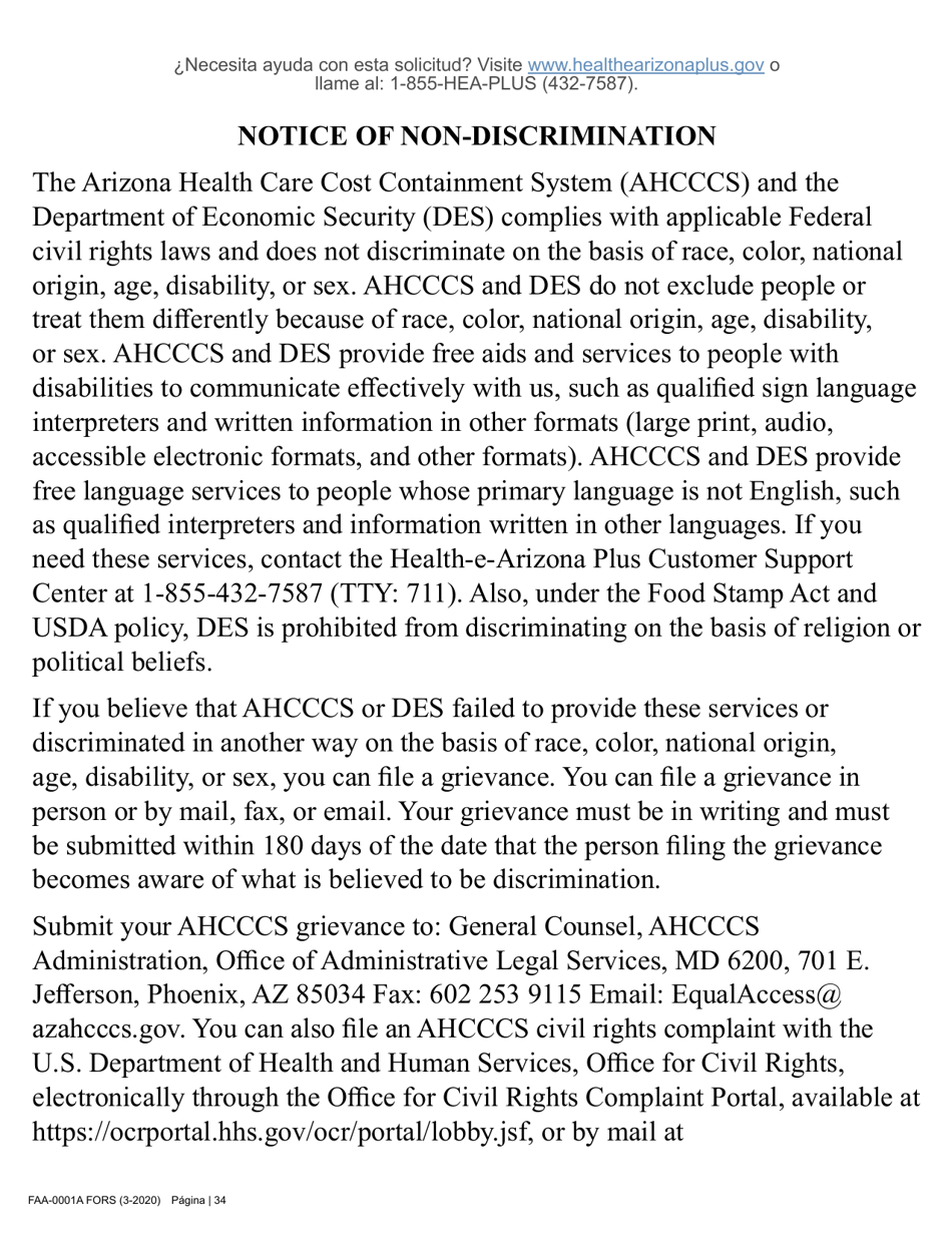 Formulario FAA-0001A Solicitud De Bene Ficios - Arizona (Spanish), Page 46