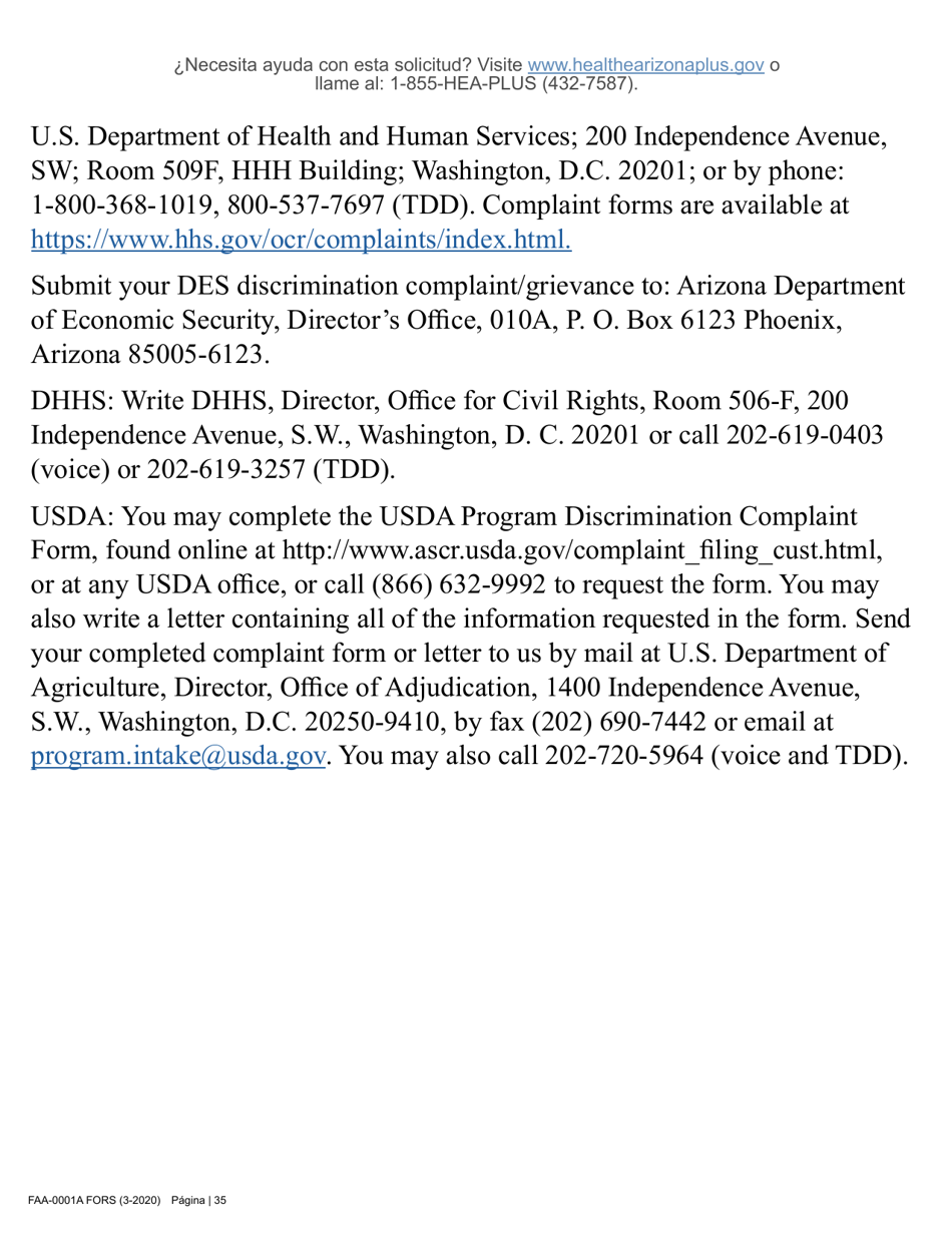 Formulario FAA-0001A Solicitud De Bene Ficios - Arizona (Spanish), Page 47