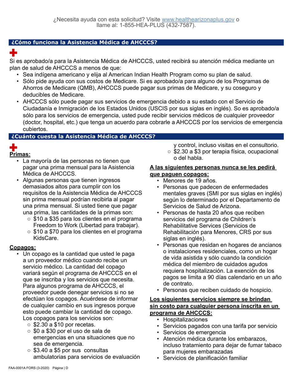 Formulario FAA-0001A Solicitud De Bene Ficios - Arizona (Spanish), Page 4