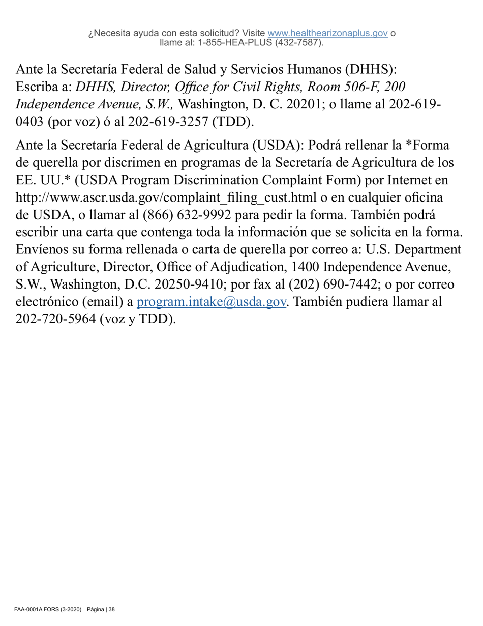 Formulario FAA-0001A Solicitud De Bene Ficios - Arizona (Spanish), Page 50