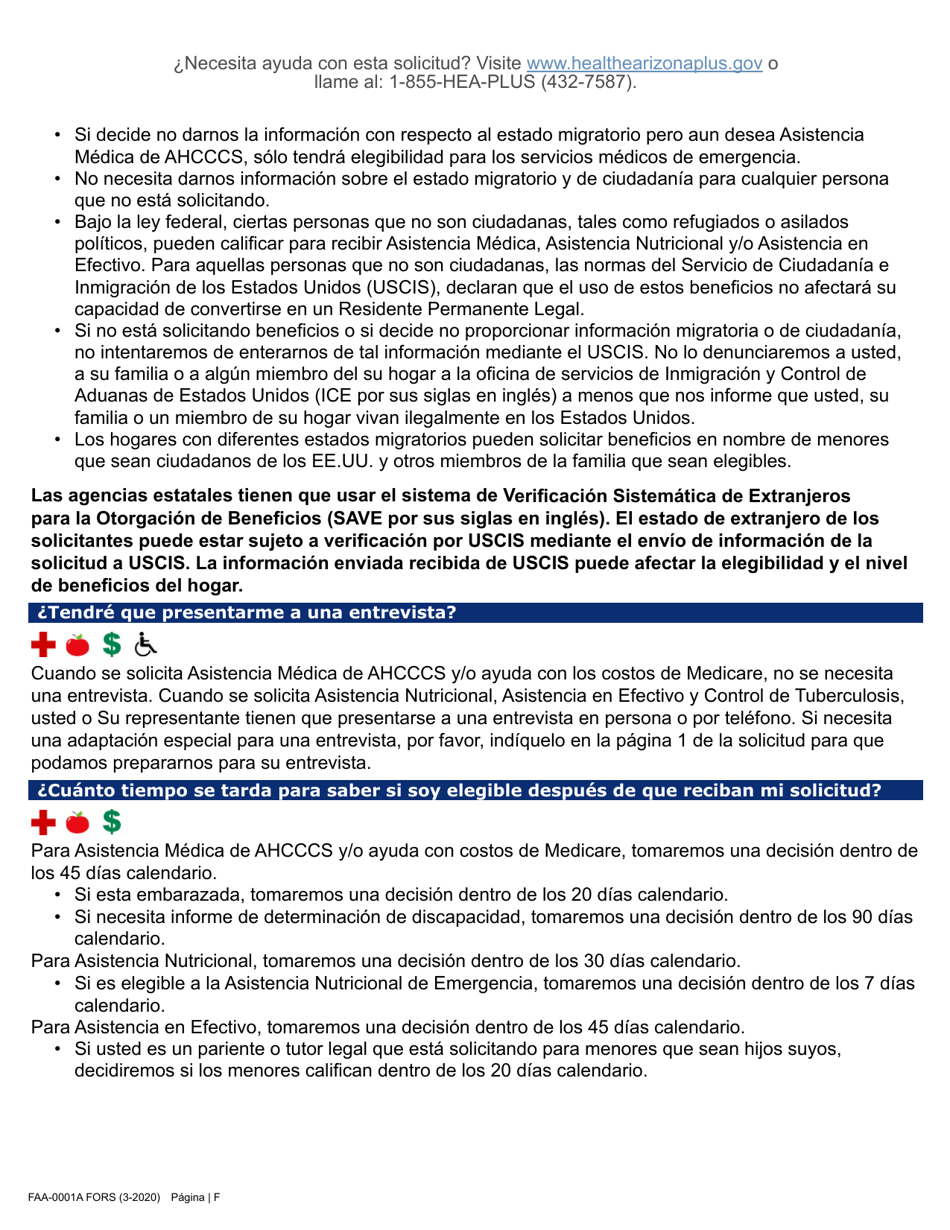 Formulario FAA-0001A Solicitud De Bene Ficios - Arizona (Spanish), Page 6