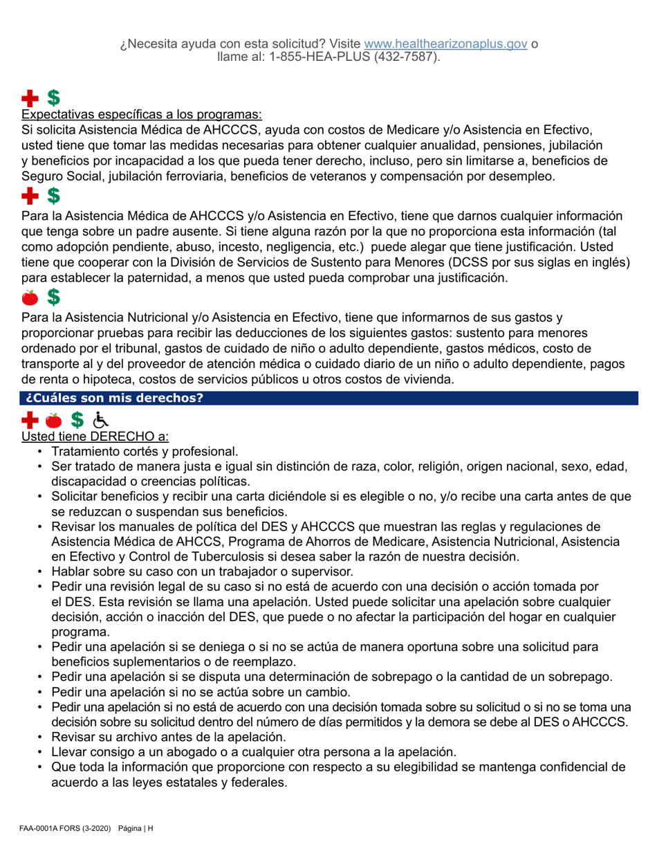 Formulario FAA-0001A Solicitud De Bene Ficios - Arizona (Spanish), Page 8