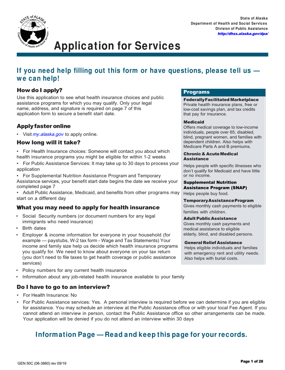 Form GEN50C (06-3860) Application for Services - Alaska, Page 1
