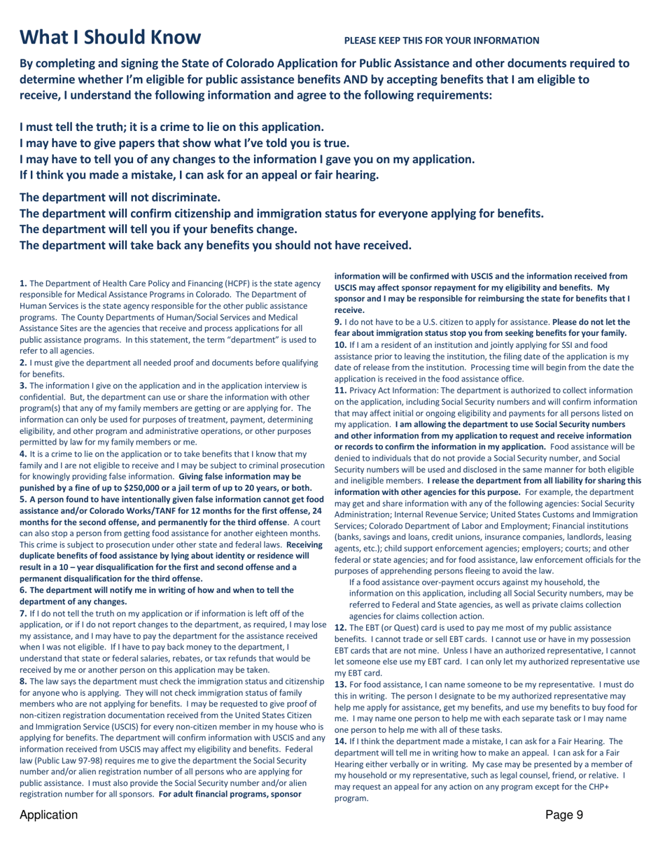 Application for Public Assistance - Colorado, Page 9