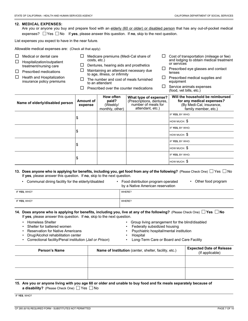 Form CF285 Application for CalFresh Benefits - California, Page 15