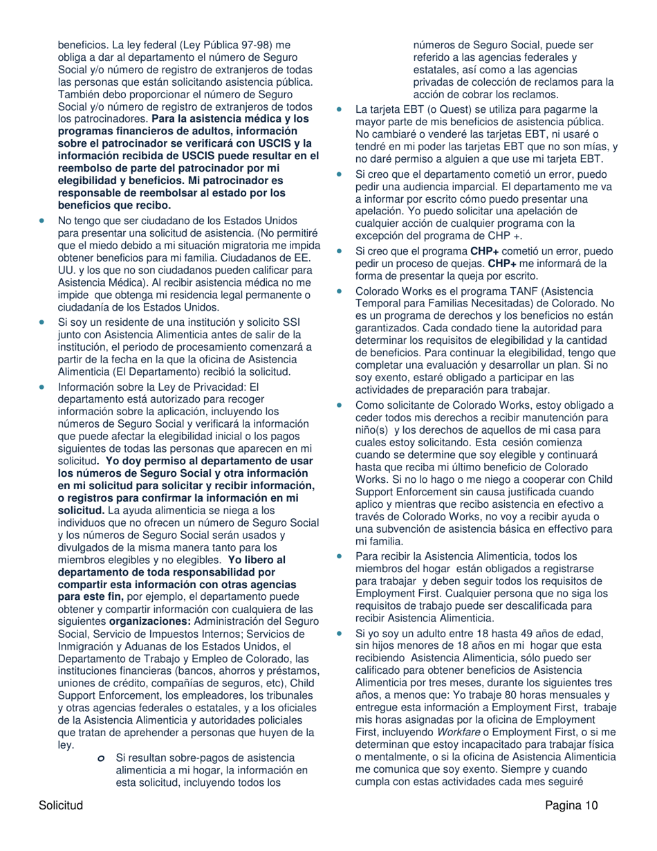 Solicitud De Asistencia Publica - Colorado (Spanish), Page 10