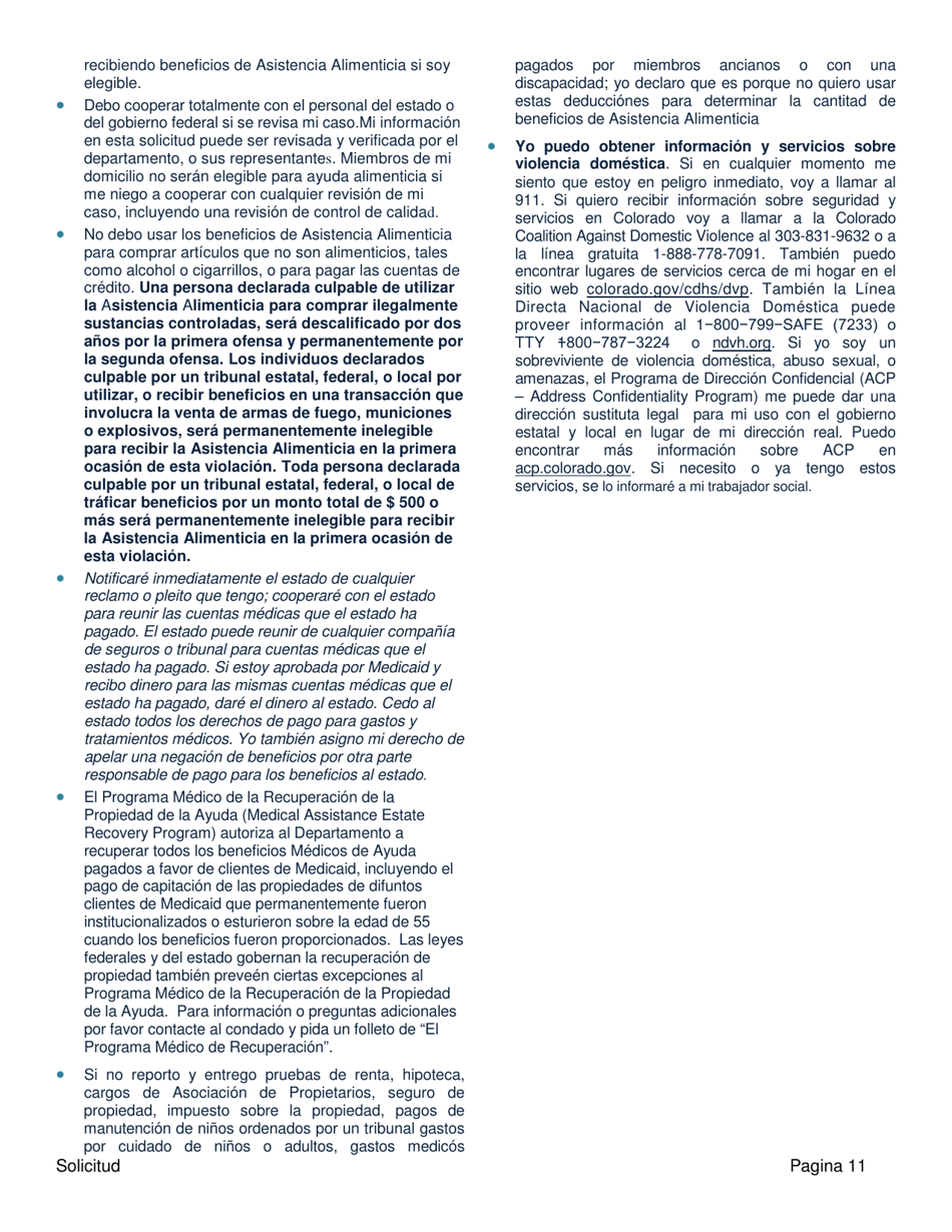 Solicitud De Asistencia Publica - Colorado (Spanish), Page 11