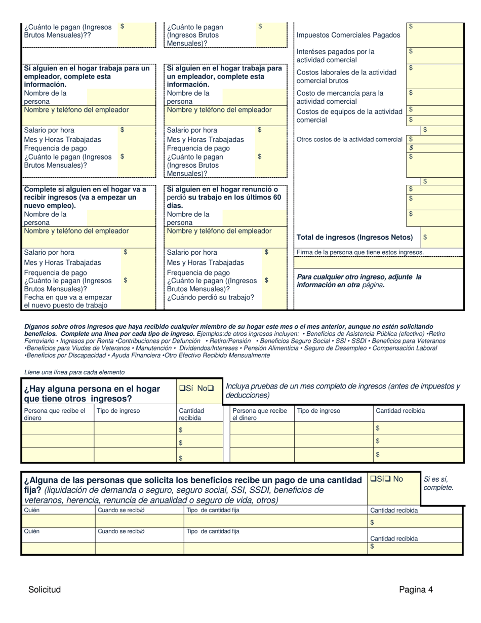 Solicitud De Asistencia Publica - Colorado (Spanish), Page 4