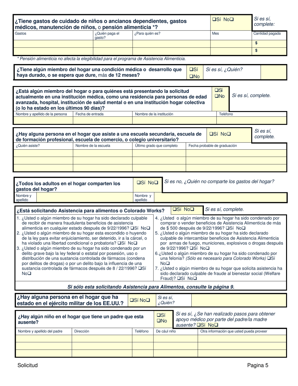 Solicitud De Asistencia Publica - Colorado (Spanish), Page 5