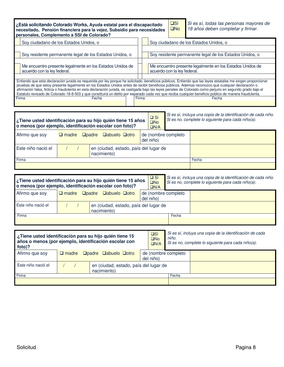 Solicitud De Asistencia Publica - Colorado (Spanish), Page 8