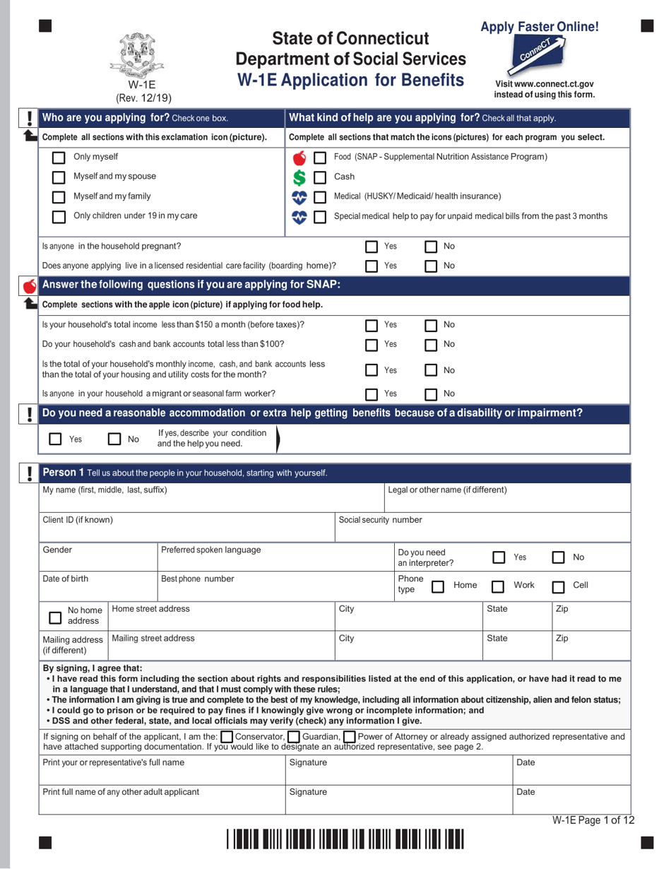 Form W-1E Application for Benefits - Connecticut, Page 5