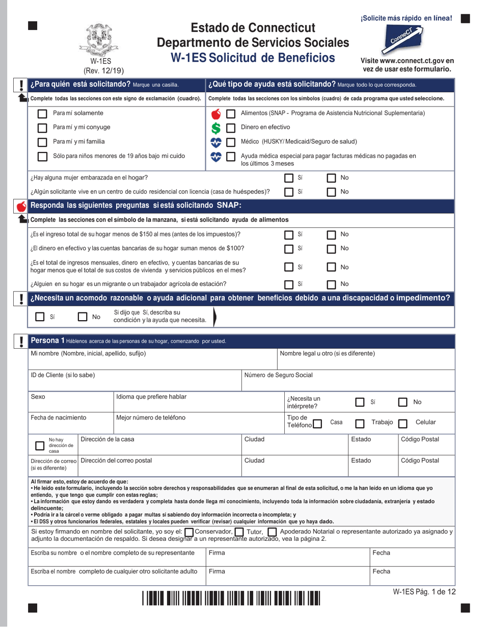 Formulario W-1ES Solicitud De Beneficios - Connecticut (Spanish), Page 5