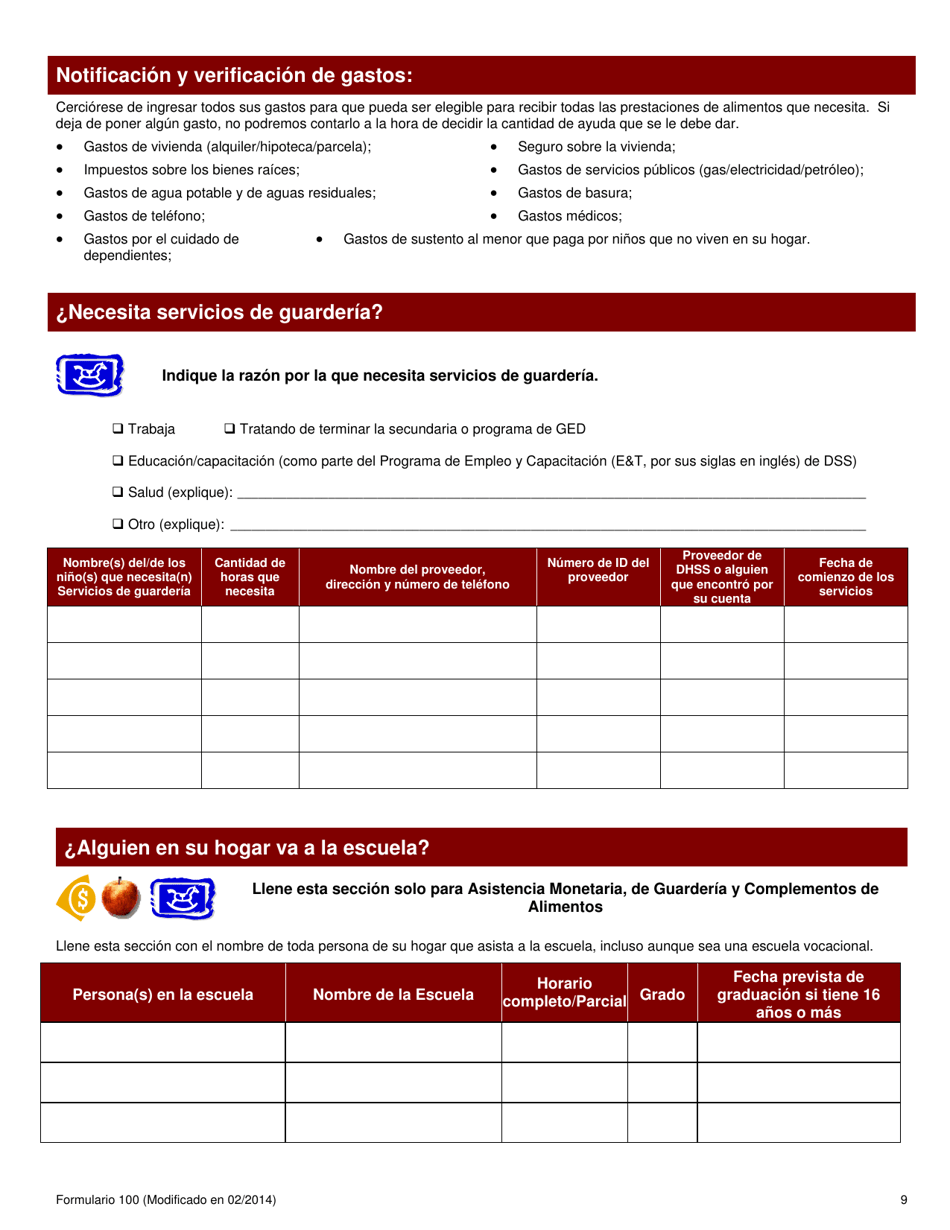 Formulario 100 Solicitud De Prestaciones De Alimentos, Asistencia Monetaria, Asistencia Medica Y De Guarderia - Delaware (Spanish), Page 10