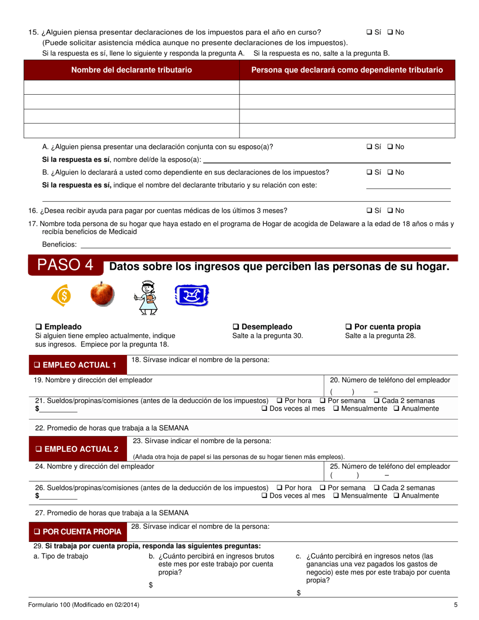Formulario 100 Solicitud De Prestaciones De Alimentos, Asistencia Monetaria, Asistencia Medica Y De Guarderia - Delaware (Spanish), Page 6