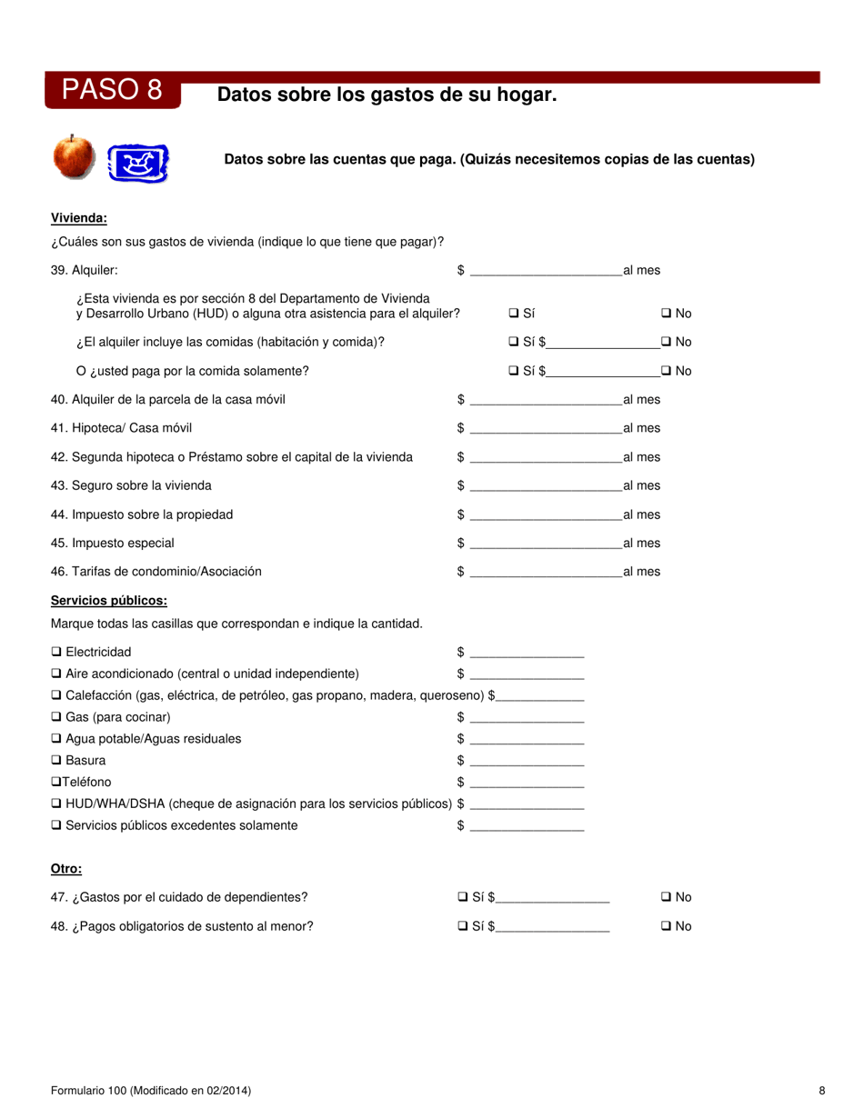 Formulario 100 Solicitud De Prestaciones De Alimentos, Asistencia Monetaria, Asistencia Medica Y De Guarderia - Delaware (Spanish), Page 9