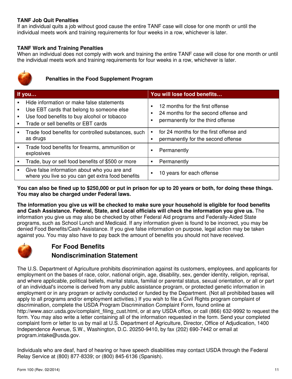 Form 100 Application for Food Benefits, Cash, Medical, and Child Care Assistance - Delaware, Page 12