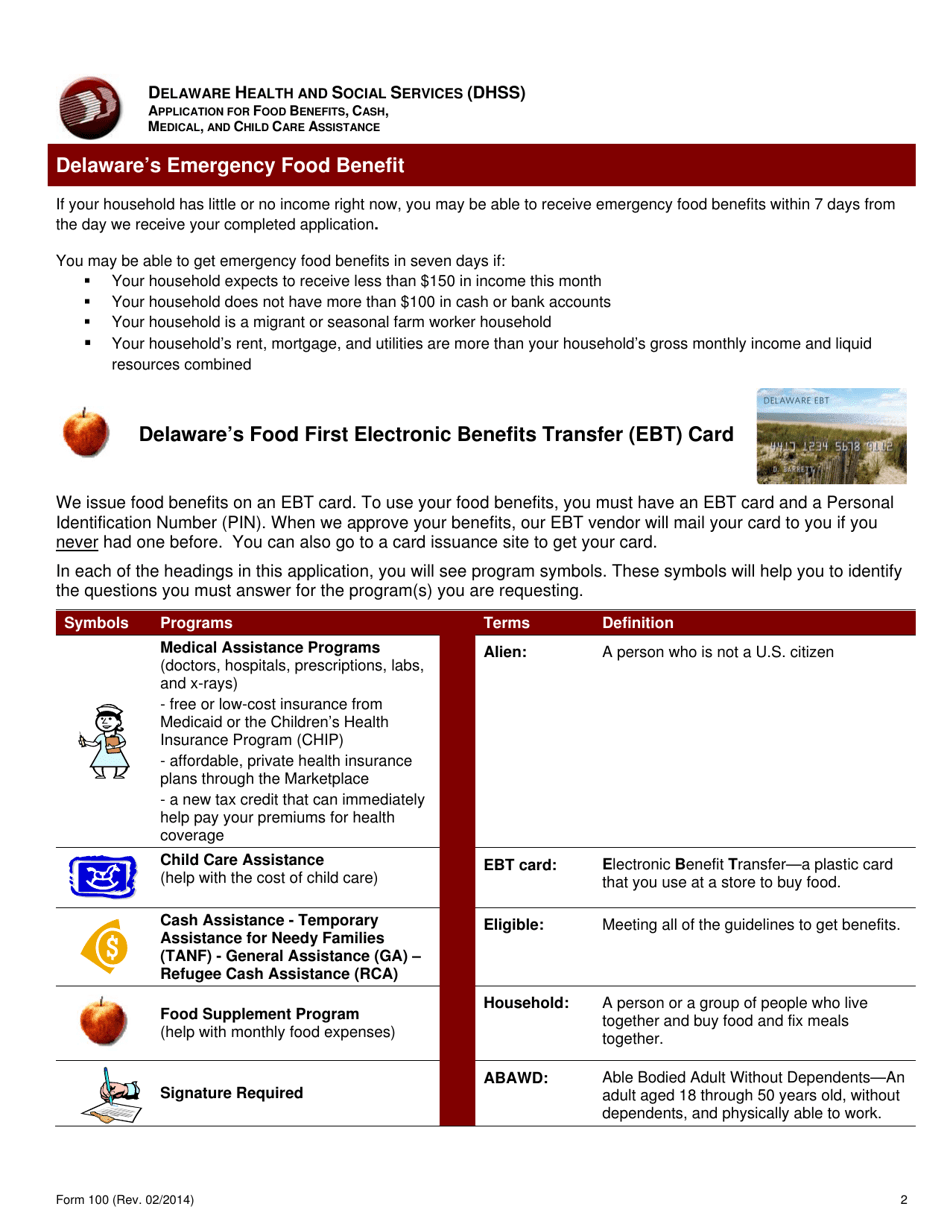 Form 100 Application for Food Benefits, Cash, Medical, and Child Care Assistance - Delaware, Page 3