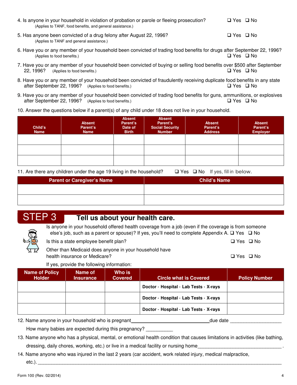 Form 100 Application for Food Benefits, Cash, Medical, and Child Care Assistance - Delaware, Page 5