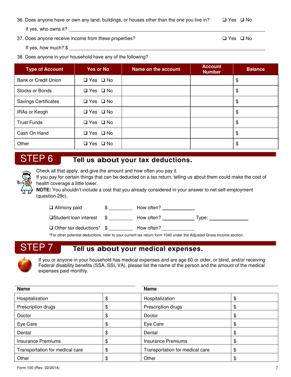 Form 100 Application for Food Benefits, Cash, Medical, and Child Care Assistance - Delaware, Page 8