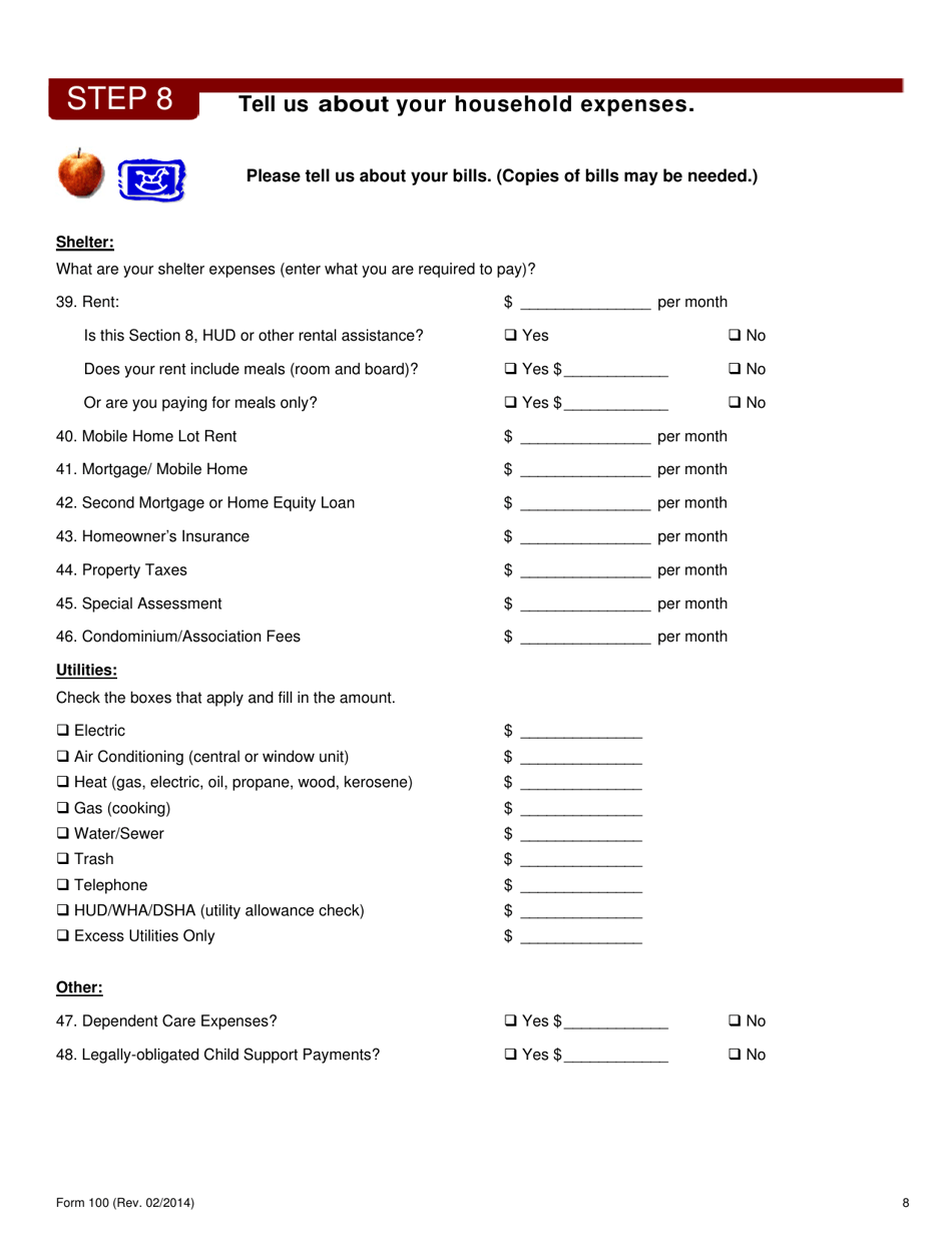 Form 100 Application for Food Benefits, Cash, Medical, and Child Care Assistance - Delaware, Page 9
