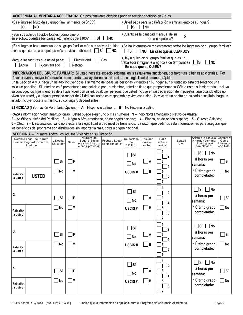 Formulario CF-ES2337S Solicitud De Access Florida - Florida (Spanish), Page 4