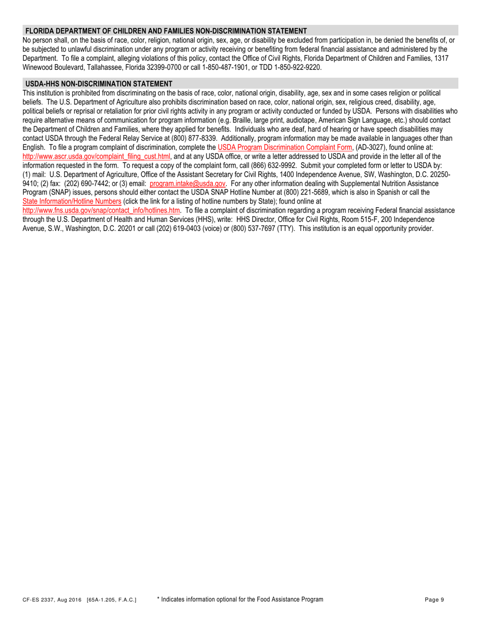 Form CF-ES2337 Access Florida Application - Florida, Page 11